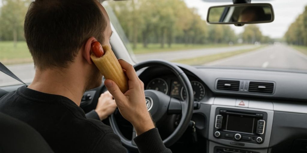 Må man tale i en hotdog, mens man kører bil? Svaret vil måske overraske dig