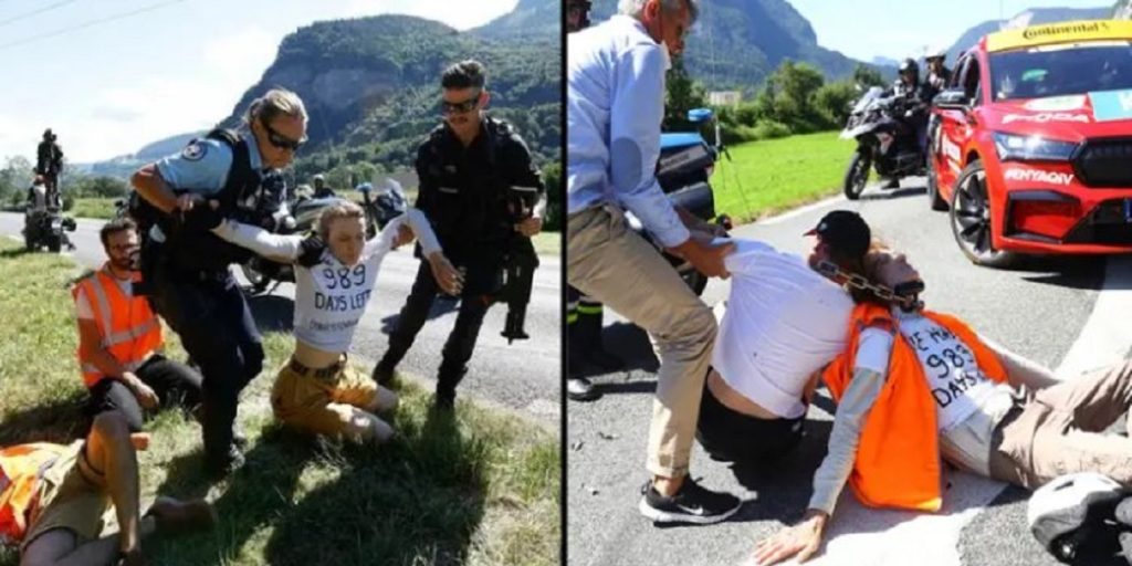 Chokerende video fra Tour-etapen: Her afbryder demonstranter