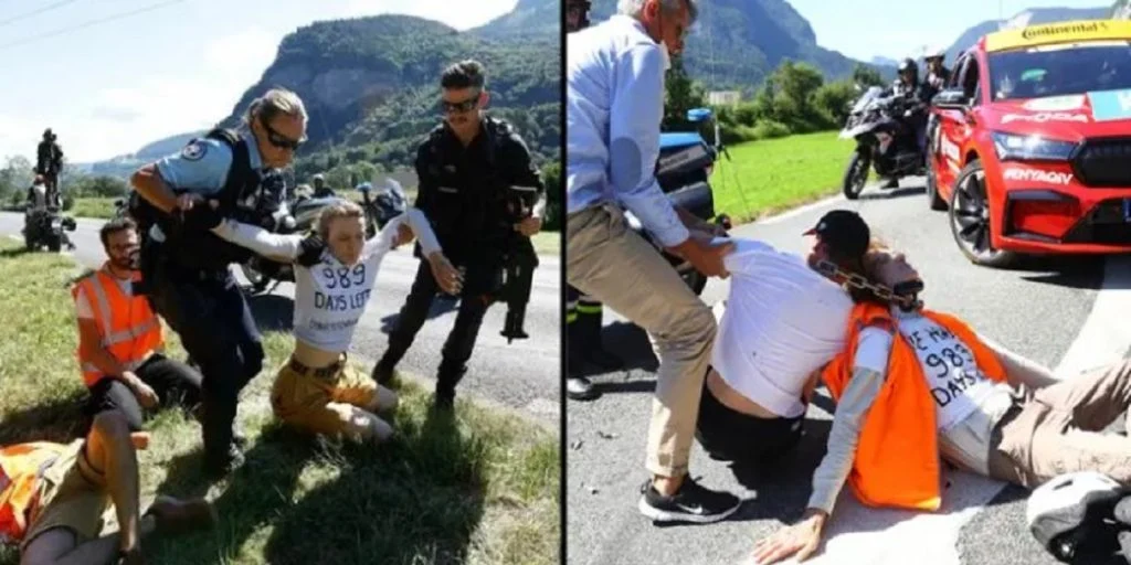 Chokerende video fra Tour-etapen: Her afbryder demonstranter