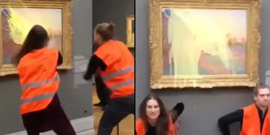 Aktivister kaster kartoffelmos på berømt Claude Monets-maleri