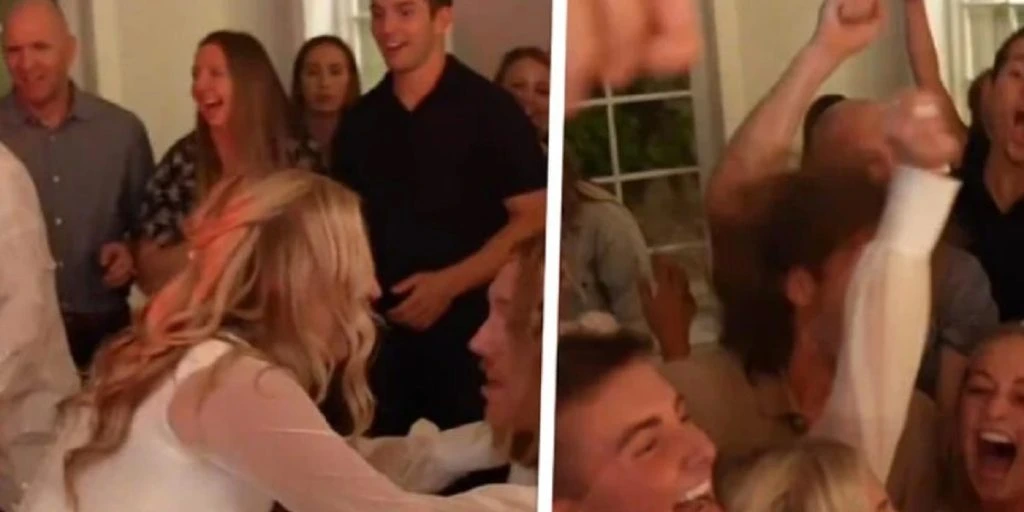 Se video: Brud overrasker alle til festen med vildt stunt