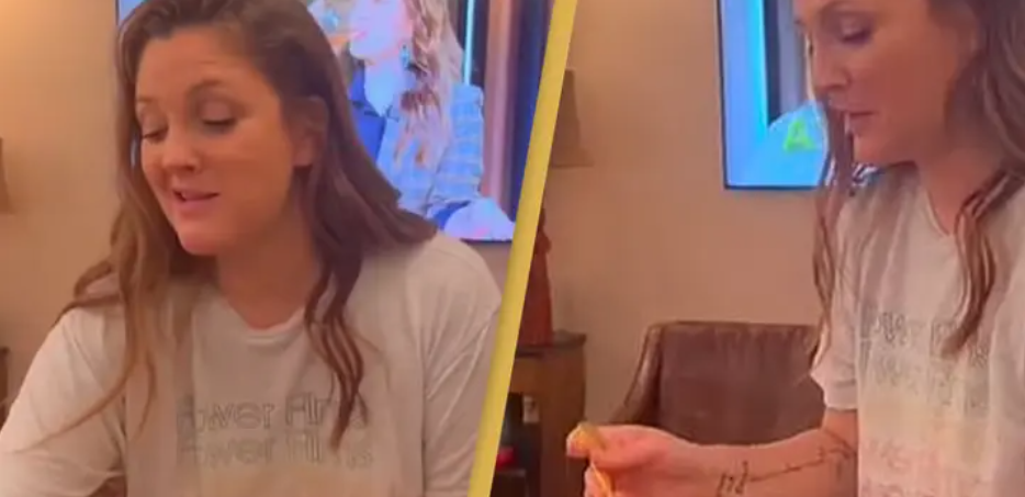 Folk er i chok over den bizarre måde Drew Barrymore spiser pizza på: Bedøm selv her