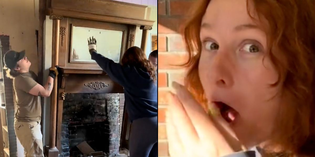 Par fjerner 124 år gammel kaminhylde fra stuen: Er målløse over, hvad de finder gemt bag den