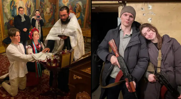 Ukrainsk par blev gift den ene dag og meldte sig til hæren den næste