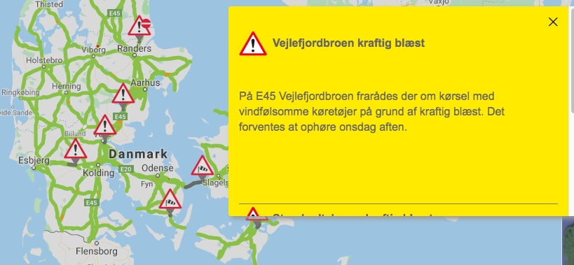 Det blæser kraftigt på Vejlefjordbroen – Vejdirektoratet fraråder kørsel