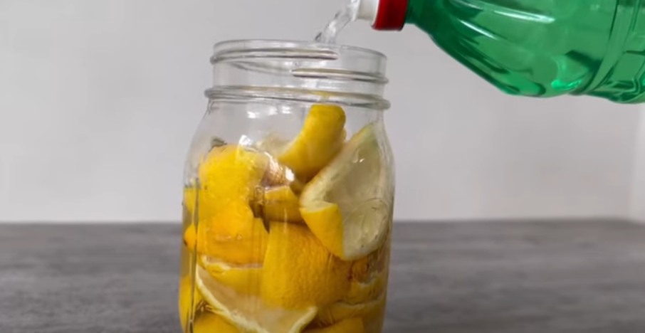 Han hælder eddike ned til citronskallerne: Se så magien ske