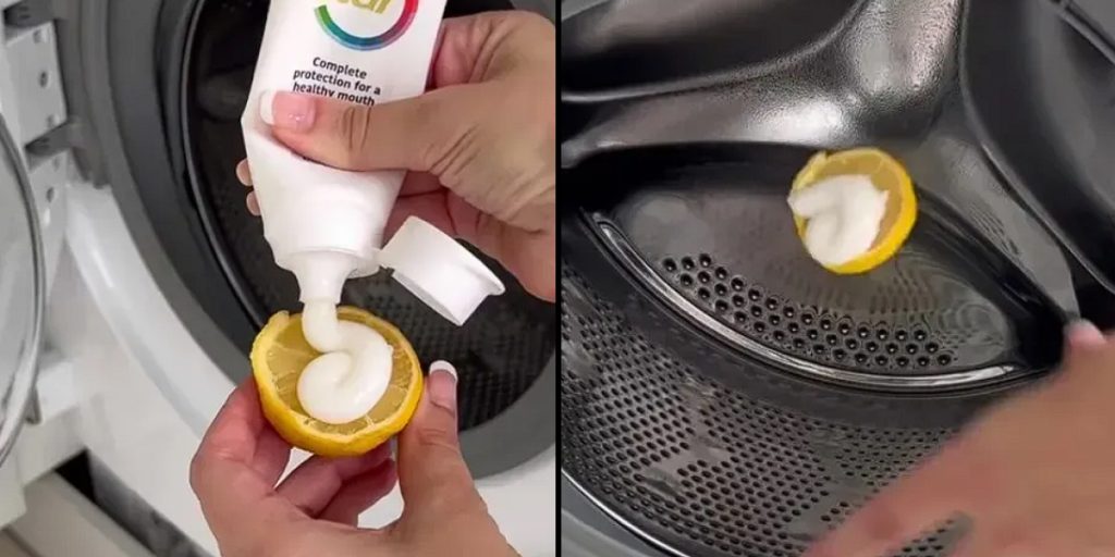 Hun putter tandpasta på en citron og tyrer den ind i vaskemaskinen: Se nu hvad der sker
